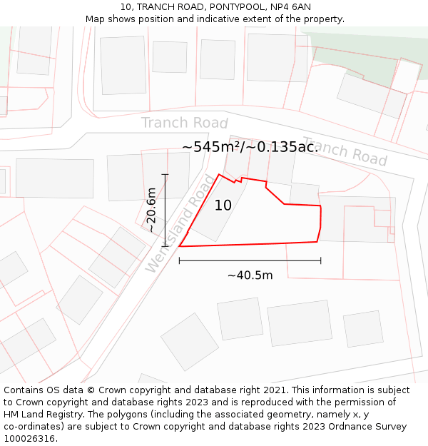 10, TRANCH ROAD, PONTYPOOL, NP4 6AN: Plot and title map