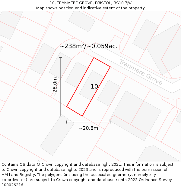 10, TRANMERE GROVE, BRISTOL, BS10 7JW: Plot and title map