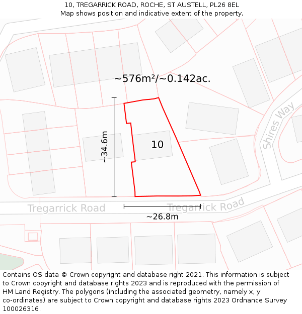 10, TREGARRICK ROAD, ROCHE, ST AUSTELL, PL26 8EL: Plot and title map
