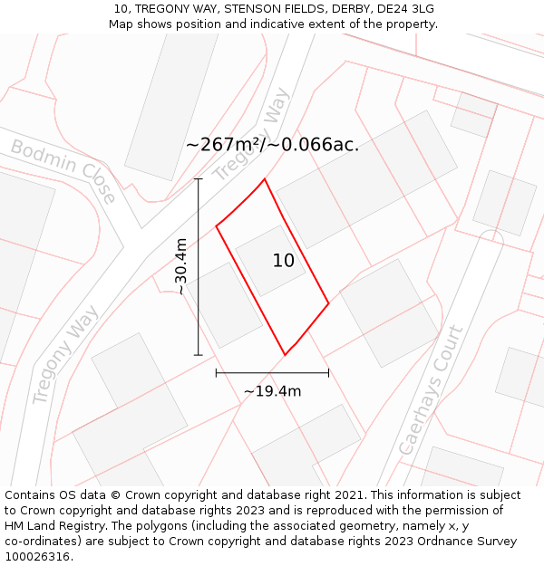 10, TREGONY WAY, STENSON FIELDS, DERBY, DE24 3LG: Plot and title map