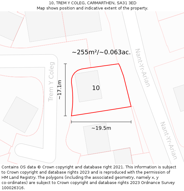10, TREM Y COLEG, CARMARTHEN, SA31 3ED: Plot and title map