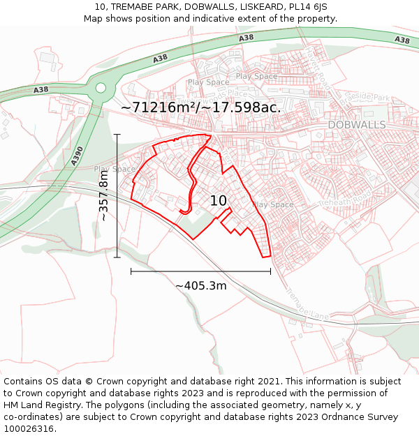 10, TREMABE PARK, DOBWALLS, LISKEARD, PL14 6JS: Plot and title map