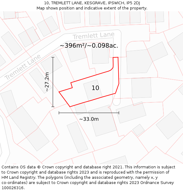 10, TREMLETT LANE, KESGRAVE, IPSWICH, IP5 2DJ: Plot and title map