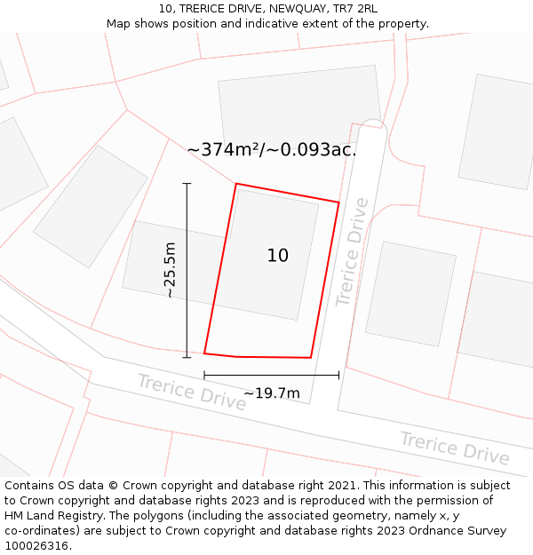 10, TRERICE DRIVE, NEWQUAY, TR7 2RL: Plot and title map