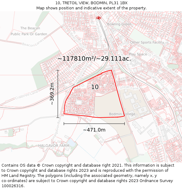 10, TRETOIL VIEW, BODMIN, PL31 1BX: Plot and title map
