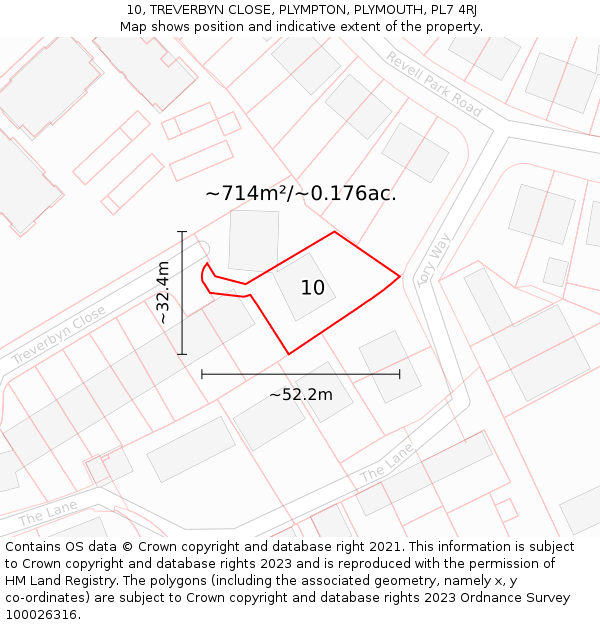 10, TREVERBYN CLOSE, PLYMPTON, PLYMOUTH, PL7 4RJ: Plot and title map