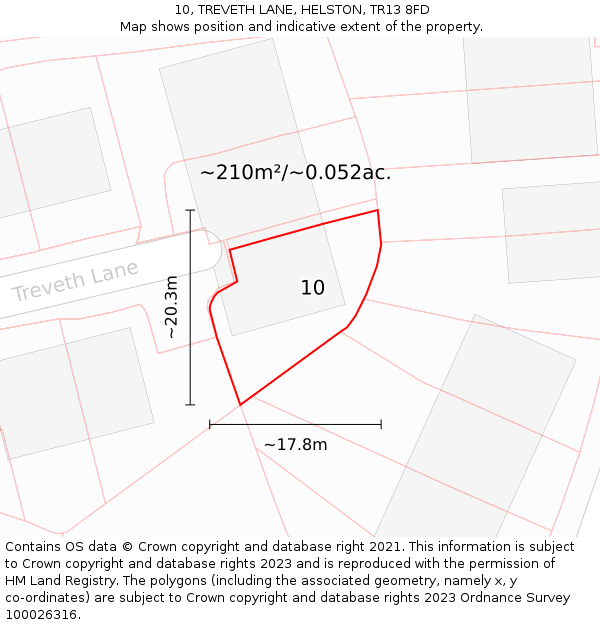 10, TREVETH LANE, HELSTON, TR13 8FD: Plot and title map