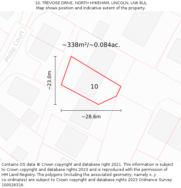 10, TREVOSE DRIVE, NORTH HYKEHAM, LINCOLN, LN6 8UL: Plot and title map
