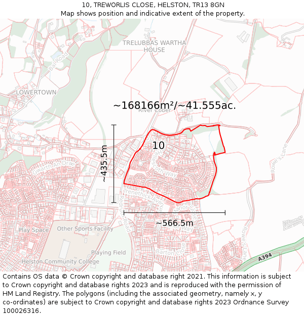 10, TREWORLIS CLOSE, HELSTON, TR13 8GN: Plot and title map