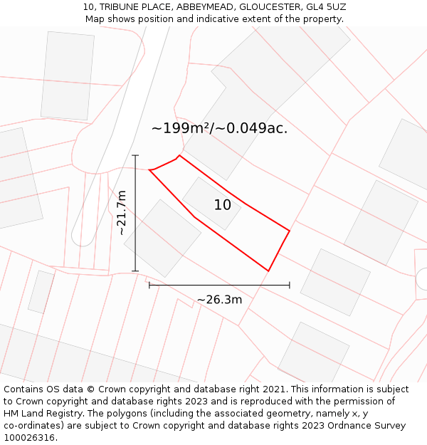 10, TRIBUNE PLACE, ABBEYMEAD, GLOUCESTER, GL4 5UZ: Plot and title map