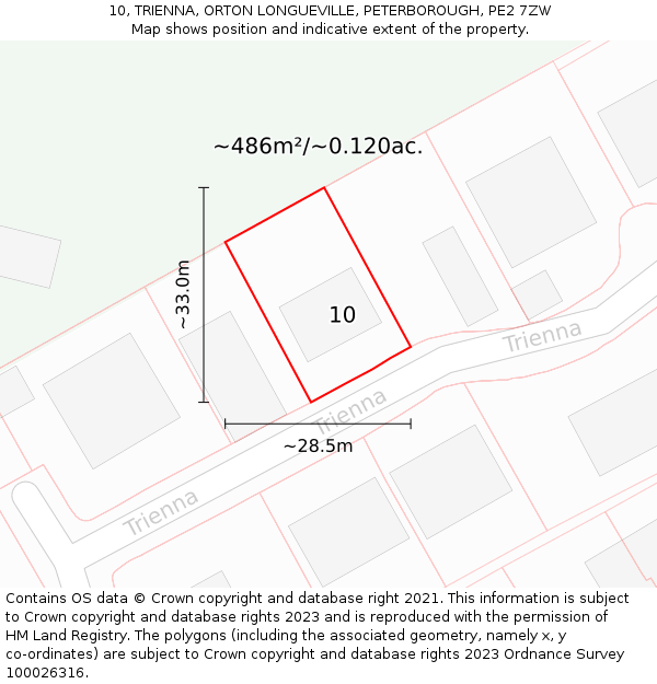 10, TRIENNA, ORTON LONGUEVILLE, PETERBOROUGH, PE2 7ZW: Plot and title map