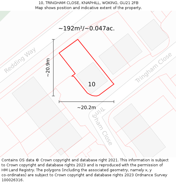 10, TRINGHAM CLOSE, KNAPHILL, WOKING, GU21 2FB: Plot and title map