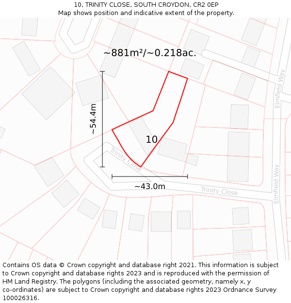 10, TRINITY CLOSE, SOUTH CROYDON, CR2 0EP: Plot and title map