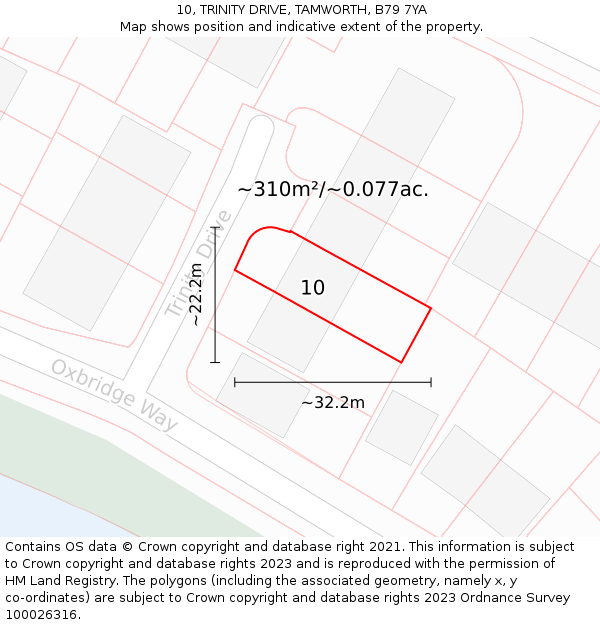 10, TRINITY DRIVE, TAMWORTH, B79 7YA: Plot and title map