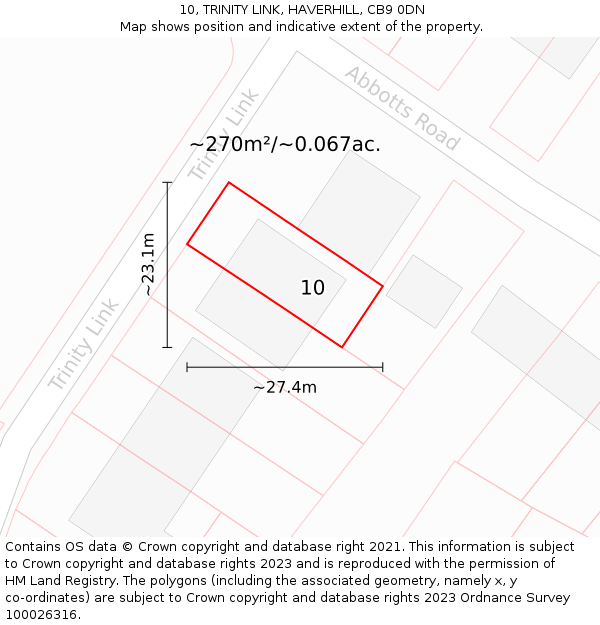 10, TRINITY LINK, HAVERHILL, CB9 0DN: Plot and title map