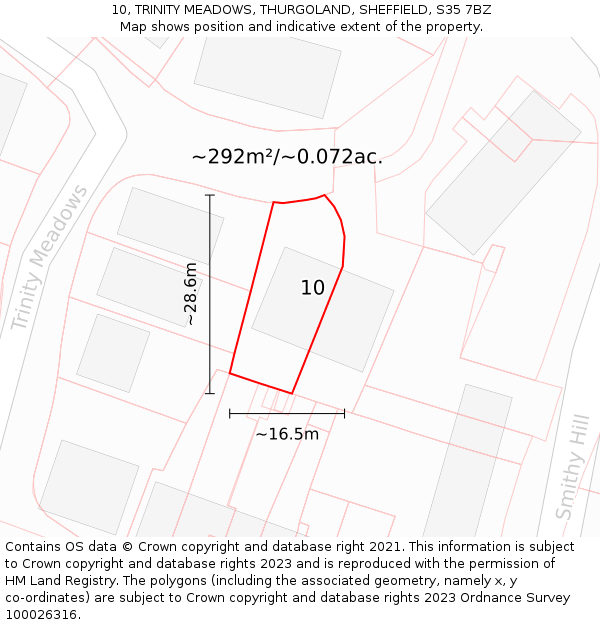 10, TRINITY MEADOWS, THURGOLAND, SHEFFIELD, S35 7BZ: Plot and title map