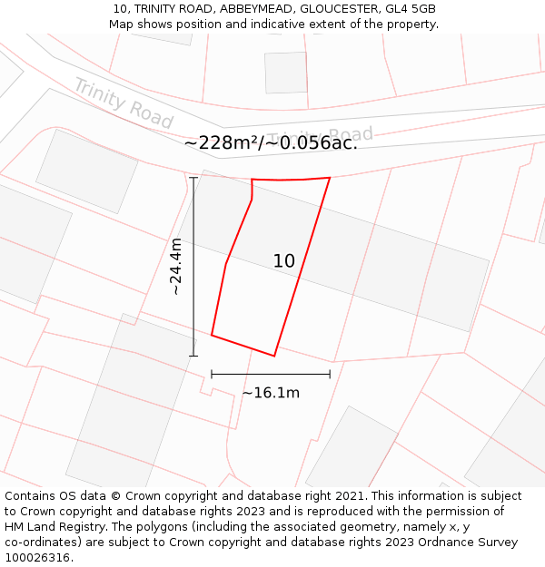 10, TRINITY ROAD, ABBEYMEAD, GLOUCESTER, GL4 5GB: Plot and title map