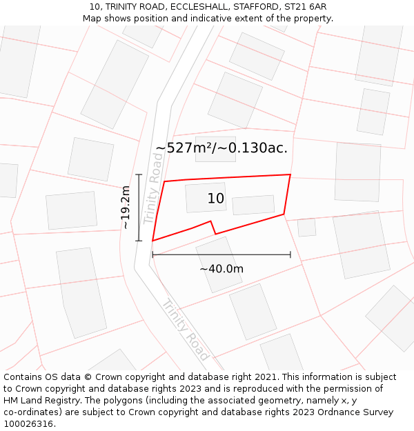10, TRINITY ROAD, ECCLESHALL, STAFFORD, ST21 6AR: Plot and title map