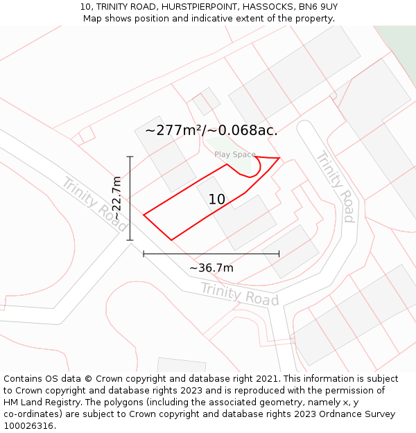 10, TRINITY ROAD, HURSTPIERPOINT, HASSOCKS, BN6 9UY: Plot and title map