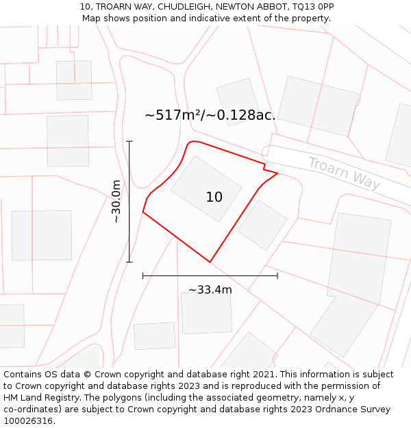 10, TROARN WAY, CHUDLEIGH, NEWTON ABBOT, TQ13 0PP: Plot and title map