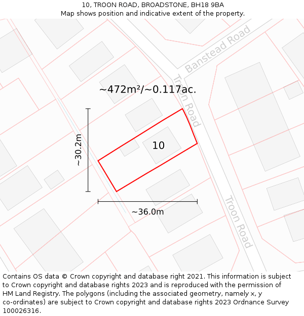 10, TROON ROAD, BROADSTONE, BH18 9BA: Plot and title map