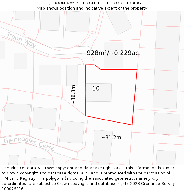10, TROON WAY, SUTTON HILL, TELFORD, TF7 4BG: Plot and title map