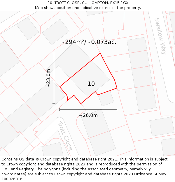 10, TROTT CLOSE, CULLOMPTON, EX15 1GX: Plot and title map