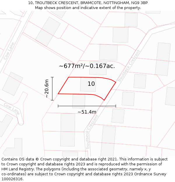 10, TROUTBECK CRESCENT, BRAMCOTE, NOTTINGHAM, NG9 3BP: Plot and title map
