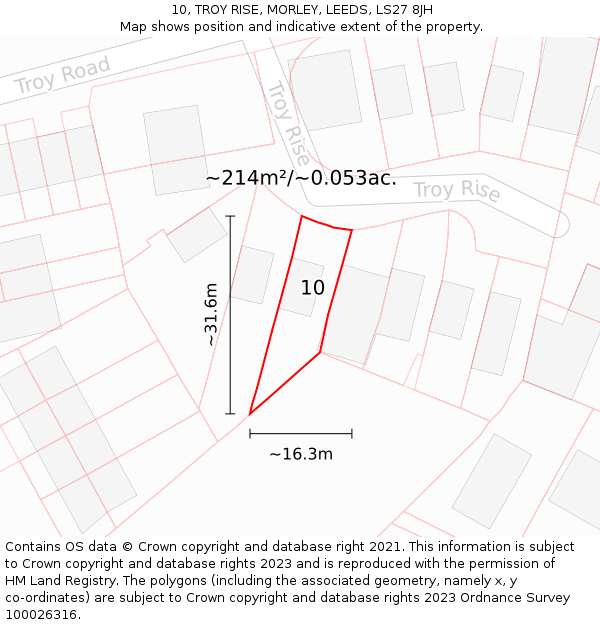 10, TROY RISE, MORLEY, LEEDS, LS27 8JH: Plot and title map