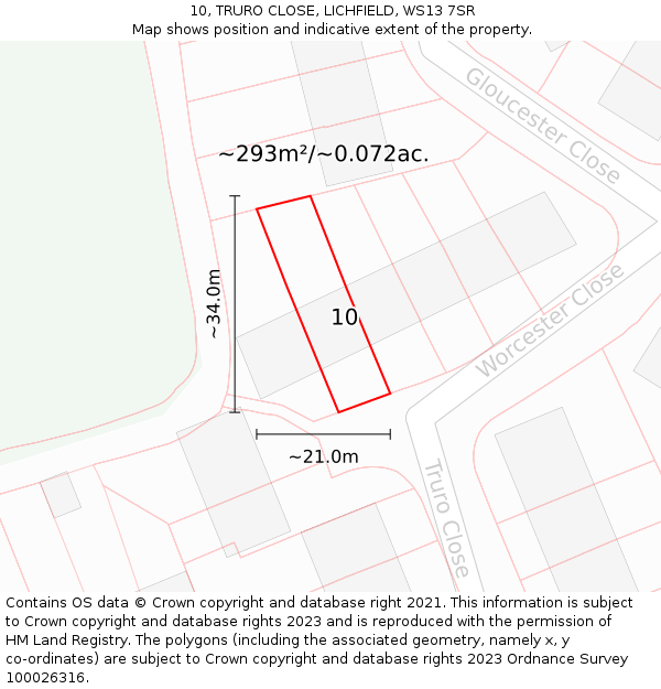 10, TRURO CLOSE, LICHFIELD, WS13 7SR: Plot and title map