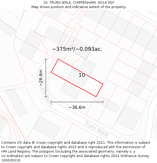 10, TRURO WALK, CHIPPENHAM, SN14 0QY: Plot and title map
