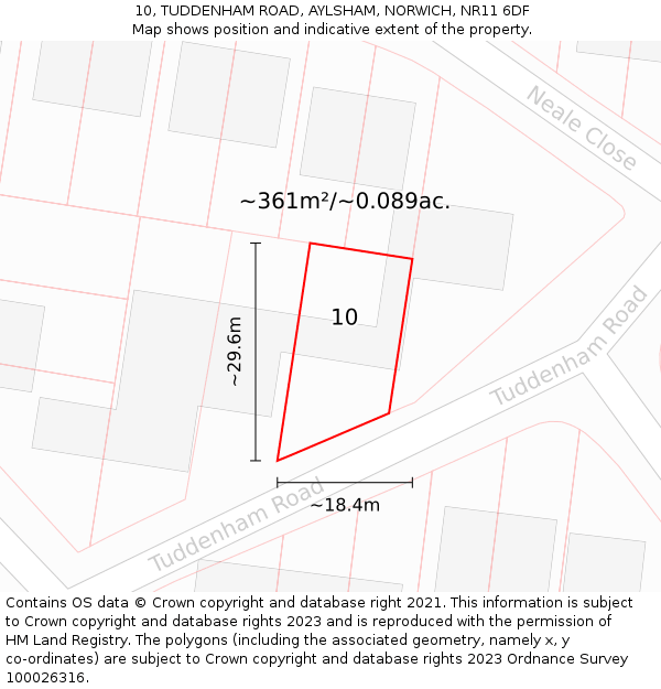 10, TUDDENHAM ROAD, AYLSHAM, NORWICH, NR11 6DF: Plot and title map