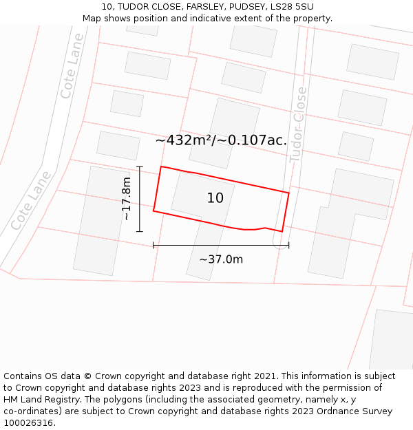 10, TUDOR CLOSE, FARSLEY, PUDSEY, LS28 5SU: Plot and title map