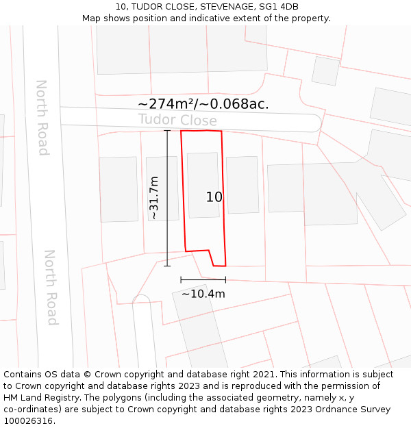 10, TUDOR CLOSE, STEVENAGE, SG1 4DB: Plot and title map