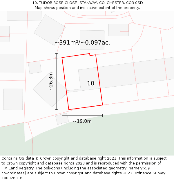 10, TUDOR ROSE CLOSE, STANWAY, COLCHESTER, CO3 0SD: Plot and title map