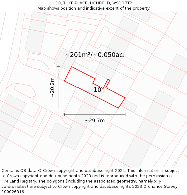 10, TUKE PLACE, LICHFIELD, WS13 7TP: Plot and title map