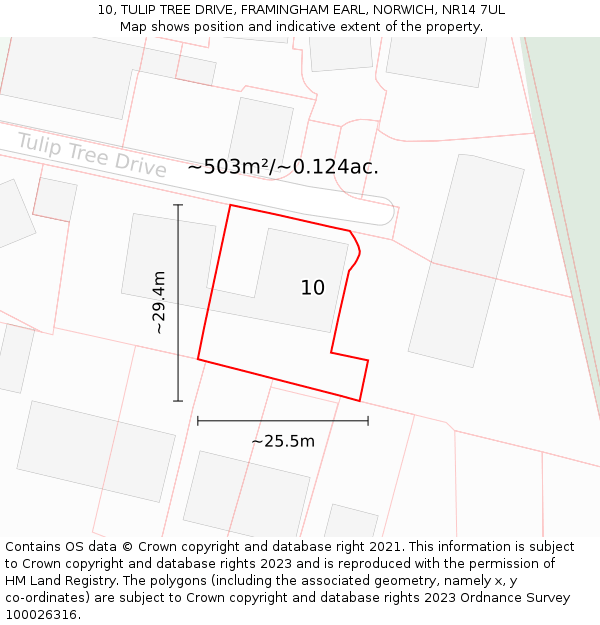 10, TULIP TREE DRIVE, FRAMINGHAM EARL, NORWICH, NR14 7UL: Plot and title map