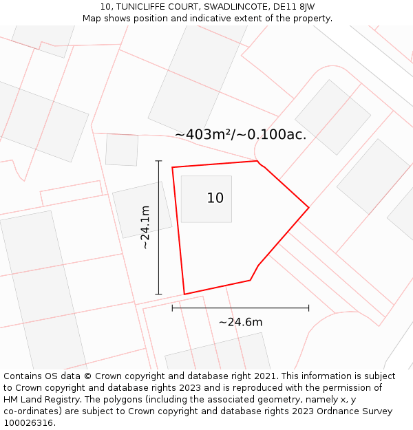10, TUNICLIFFE COURT, SWADLINCOTE, DE11 8JW: Plot and title map