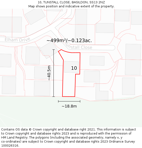 10, TUNSTALL CLOSE, BASILDON, SS13 2NZ: Plot and title map