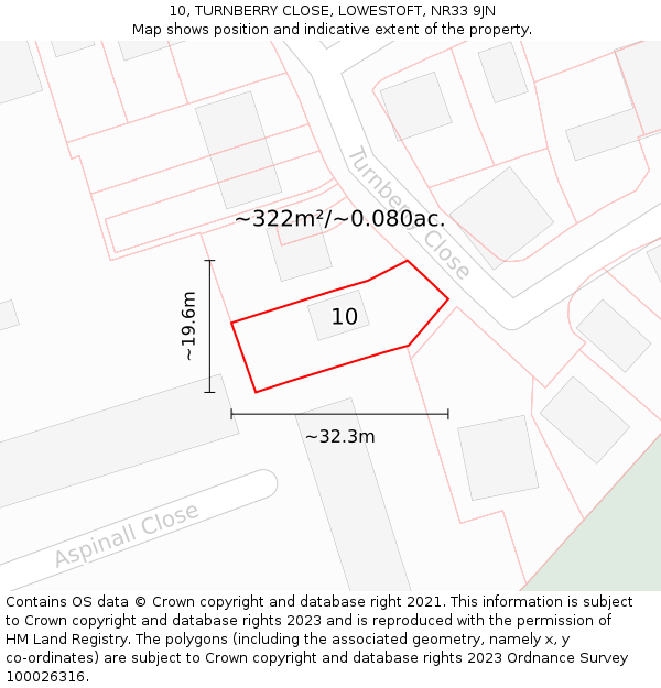 10, TURNBERRY CLOSE, LOWESTOFT, NR33 9JN: Plot and title map
