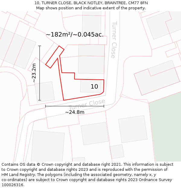 10, TURNER CLOSE, BLACK NOTLEY, BRAINTREE, CM77 8FN: Plot and title map