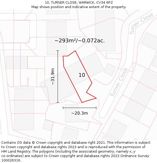 10, TURNER CLOSE, WARWICK, CV34 6PZ: Plot and title map