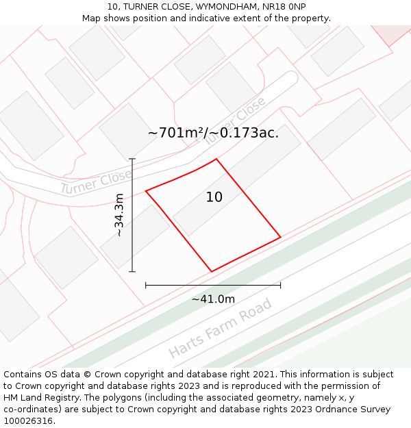 10, TURNER CLOSE, WYMONDHAM, NR18 0NP: Plot and title map