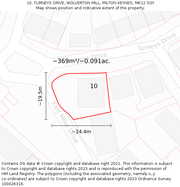 10, TURNEYS DRIVE, WOLVERTON MILL, MILTON KEYNES, MK12 5GY: Plot and title map