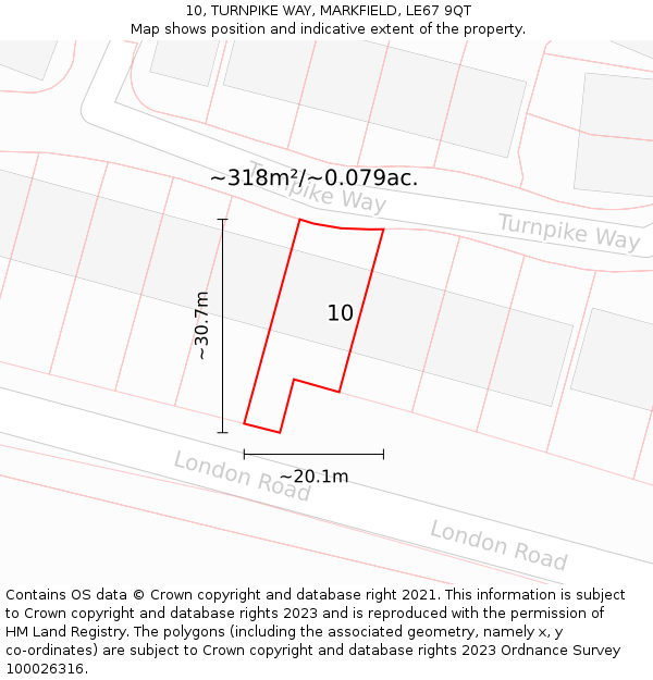 10, TURNPIKE WAY, MARKFIELD, LE67 9QT: Plot and title map