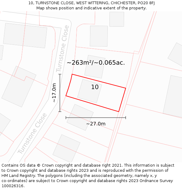 10, TURNSTONE CLOSE, WEST WITTERING, CHICHESTER, PO20 8FJ: Plot and title map