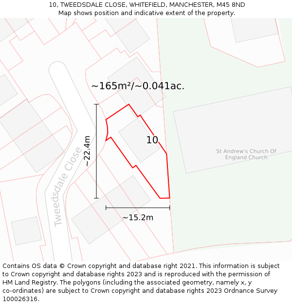 10, TWEEDSDALE CLOSE, WHITEFIELD, MANCHESTER, M45 8ND: Plot and title map