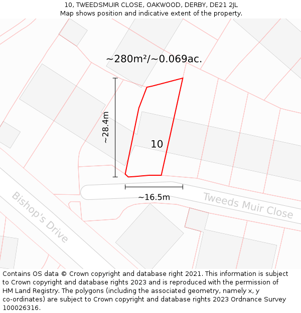 10, TWEEDSMUIR CLOSE, OAKWOOD, DERBY, DE21 2JL: Plot and title map