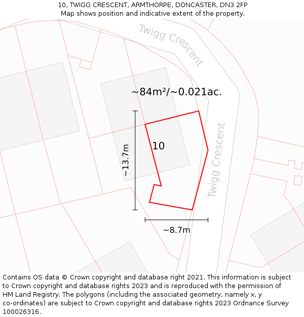 10, TWIGG CRESCENT, ARMTHORPE, DONCASTER, DN3 2FP: Plot and title map