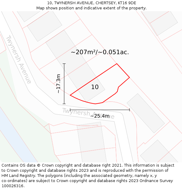 10, TWYNERSH AVENUE, CHERTSEY, KT16 9DE: Plot and title map